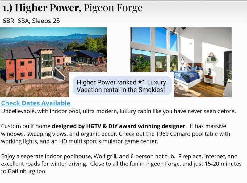 Higher Power, 6bdrm 6bath, Specials, Free Tickets, Indoor Pool, Amazing View, Hot Tub, Gameroom Villa Pigeon Forge
